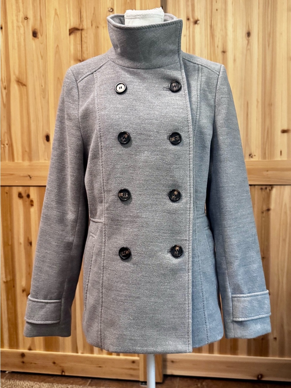 H&M Grey Double Breasted High Neck Pea Coat Jacket (12)